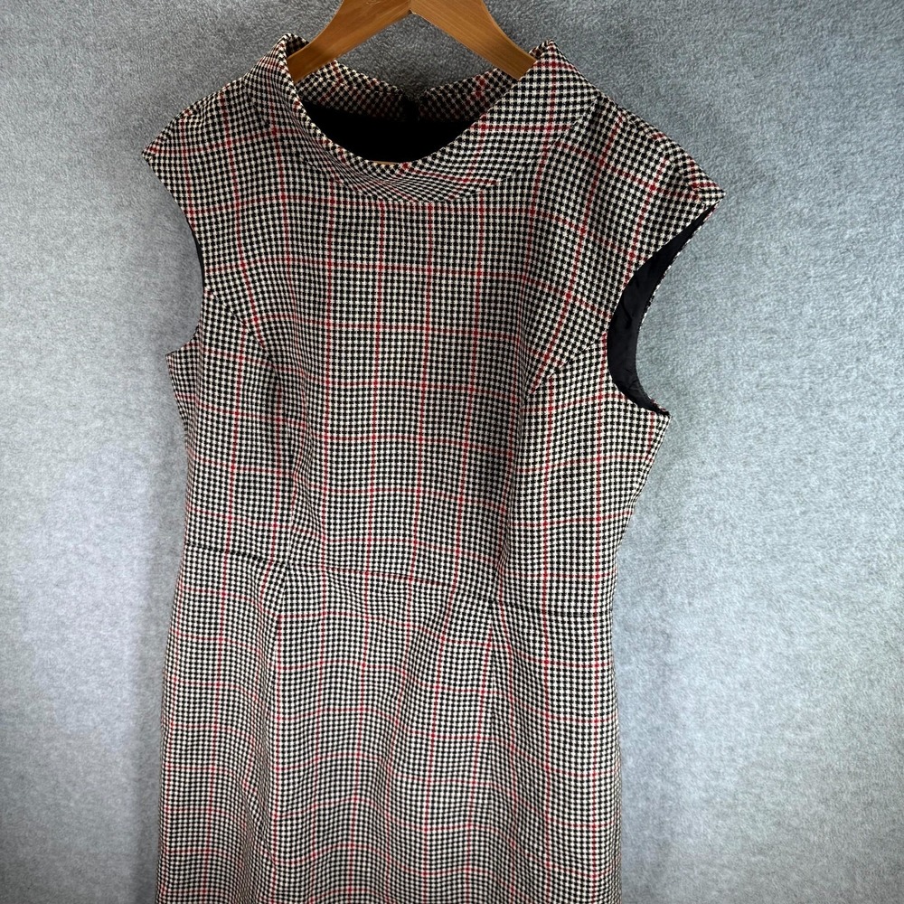 Brooks Brothers Sheath Dress Women 8 Black‎ Red Wool Houndstooth Moon British - Picture 5 of 14